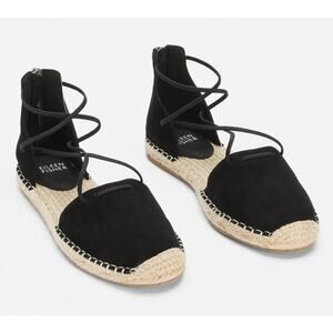 Eileen Fisher Black Lace Leather Espadrille Flats Womens 6 Shoes